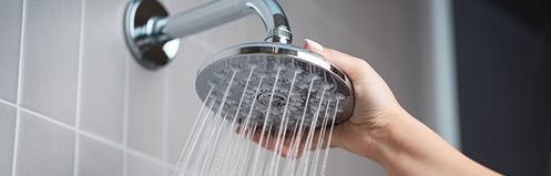 Person adjusting shower head